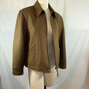 Lauren Ralph Lauren Size 14 Brown Tweed Zip Front Lambs Wool Jacket